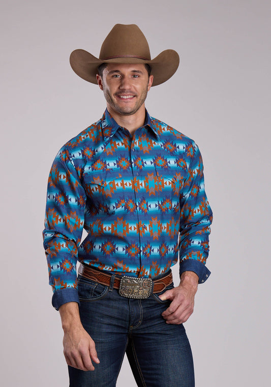 Roper Mens Roper Serape Aztecs Stripe Long Sleeve Snap Shirt