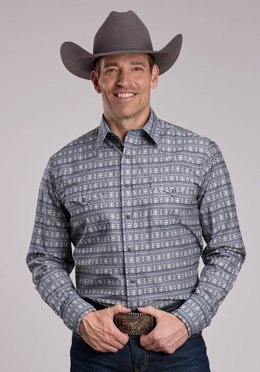 Roper Mens Roper Horizontal Aztec Blanket Print Long Sleeve Snap Shirt