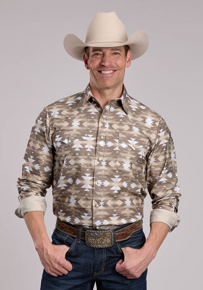 Roper Mens Roper Aztec Serape Print Long Sleeve Snap Shirt