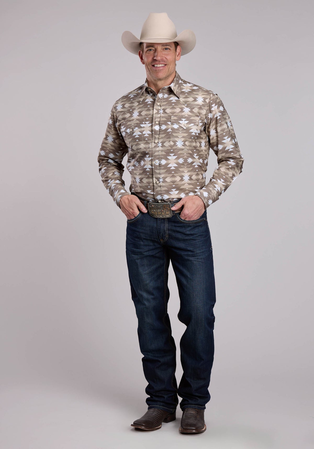 Roper Mens Roper Aztec Serape Print Long Sleeve Snap Shirt