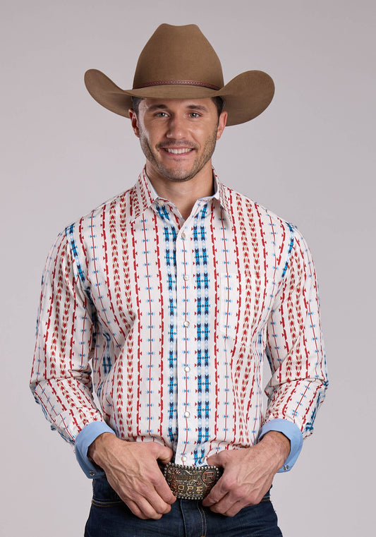 Roper Mens Roper Vertical Aztec Long Sleeve Snap Shirt