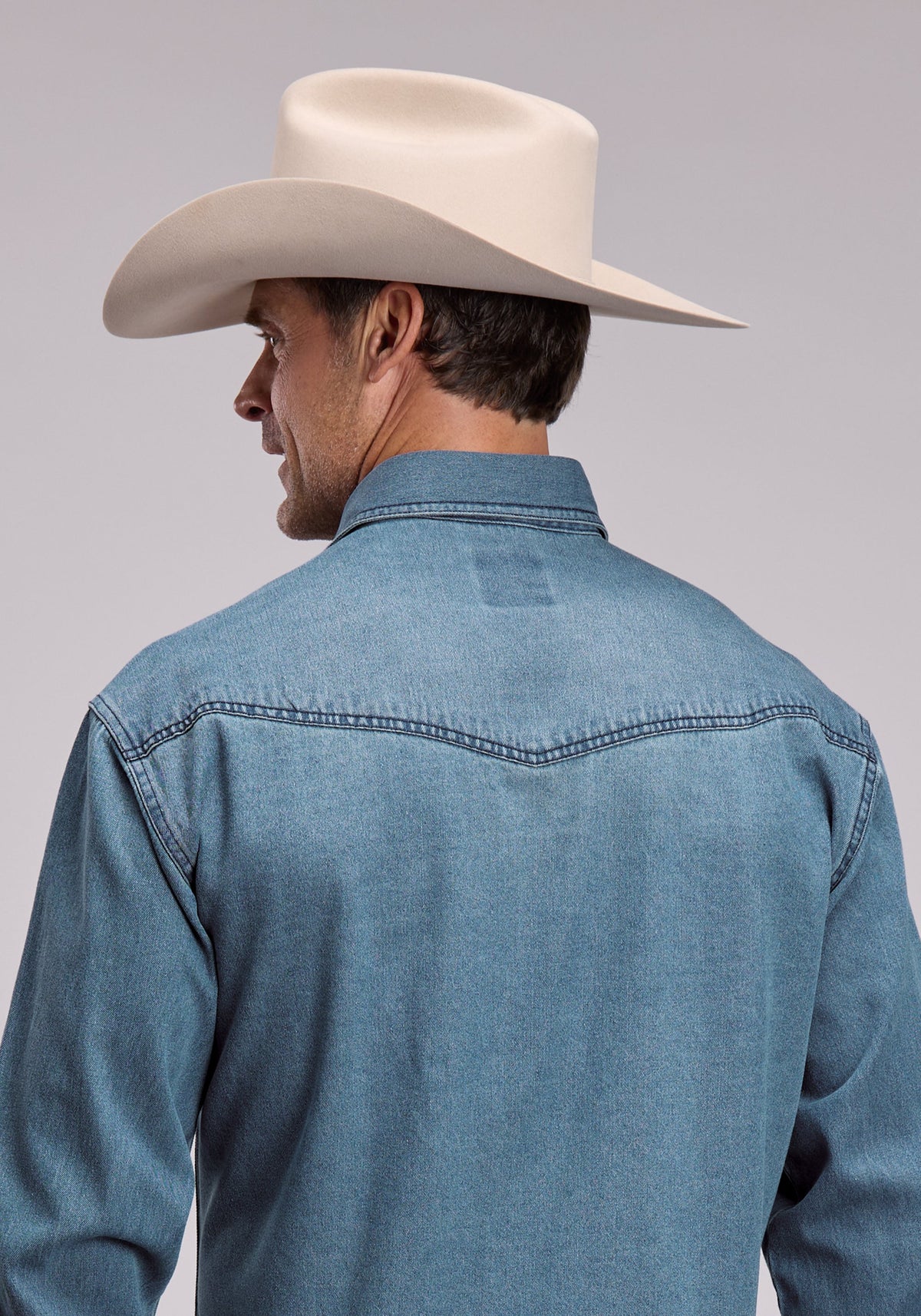 Roper Mens Roper Medium Blue Denim Long Sleeve Snap Shirt