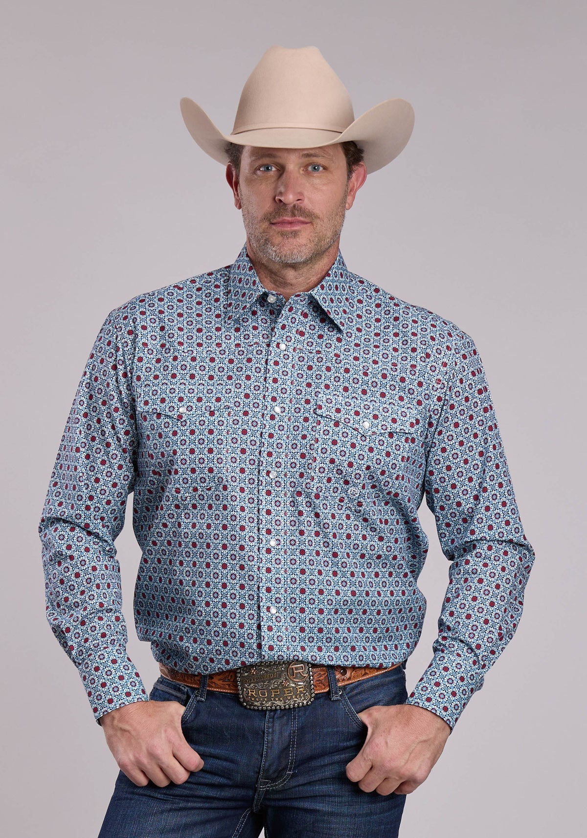 Roper Mens Roper Vintage Scroll Foulard Long Sleeve Snap Shirt