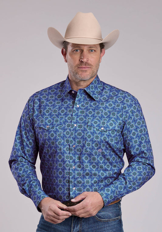 Roper Mens Roper Ornamental Paisley Long Sleeve Snap Shirt