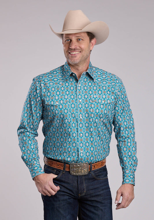 Roper Mens Roper Vintage Ornate Paisley Long Sleeve Snap Shirt