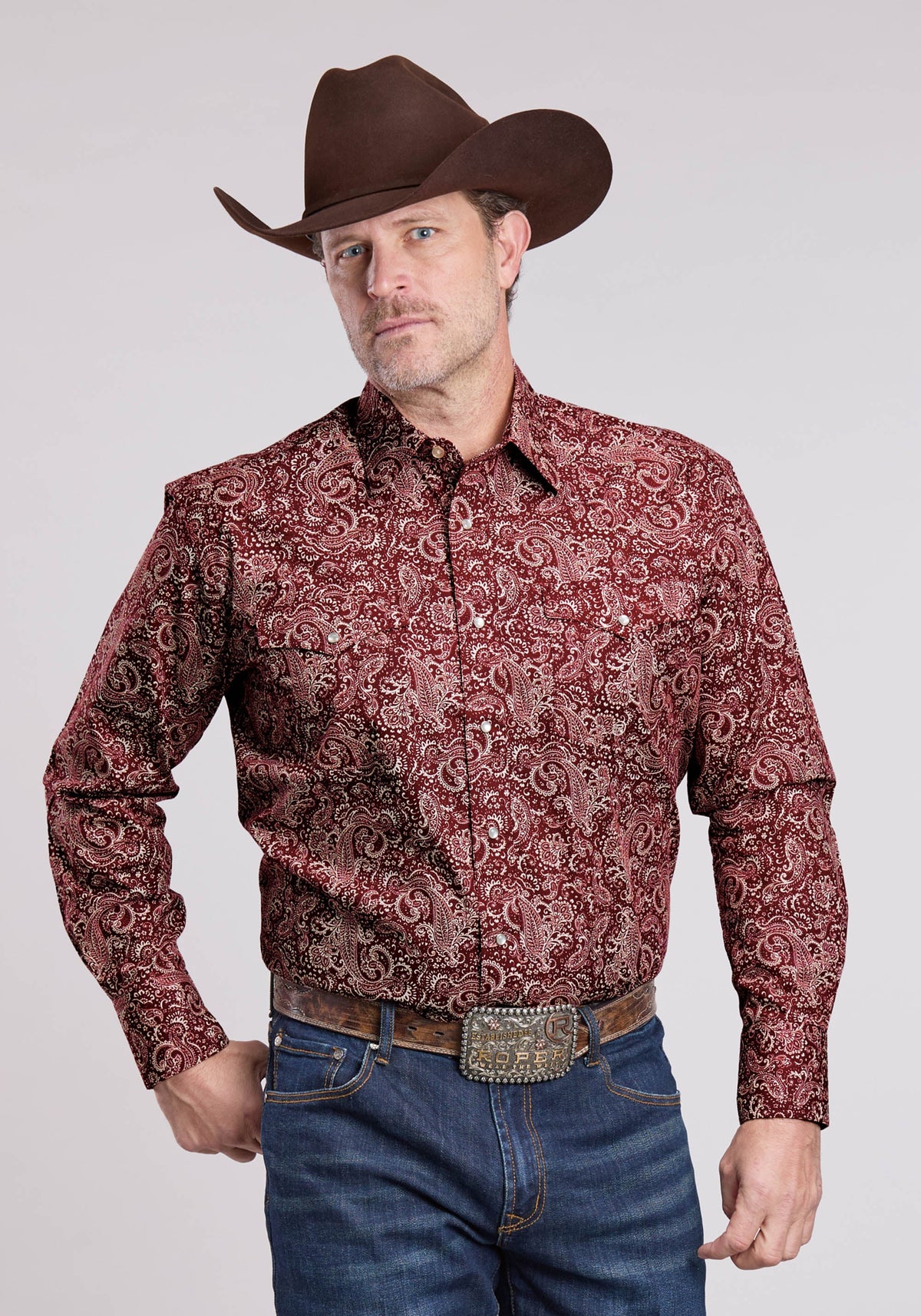 Roper Mens Long Sleeve Snap Plume Paisley Western Shirt
