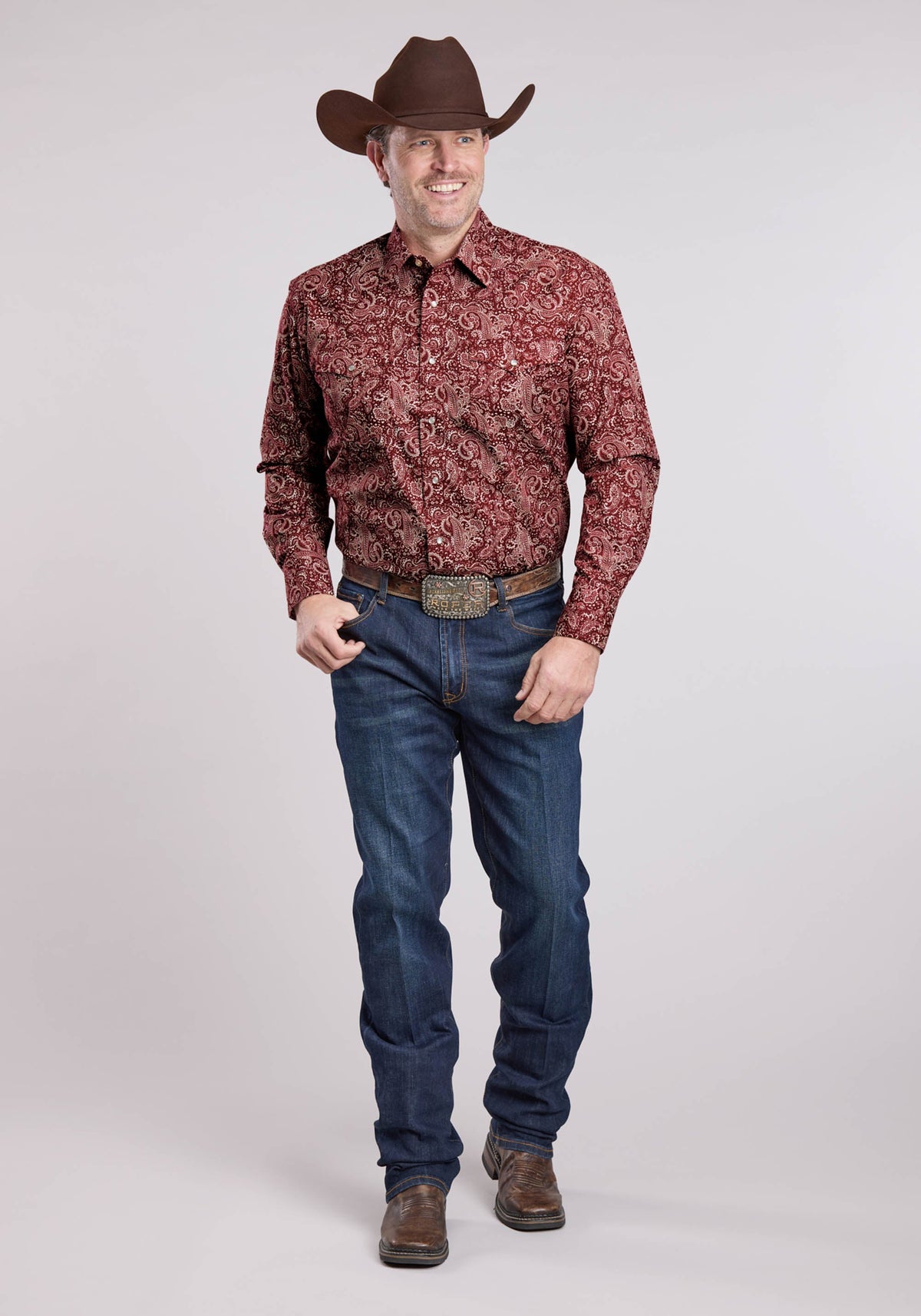 Roper Mens Long Sleeve Snap Plume Paisley Western Shirt