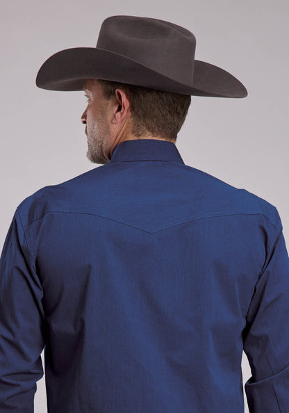 Roper Mens Roper Solid Black Fill And Blue Western Snap Shirt
