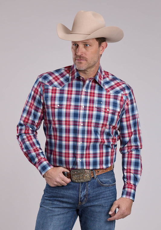 Roper Mens Roper American West Plaid Long Sleeve Snap Shirt