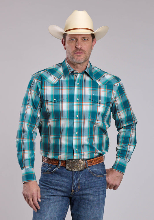 Roper Mens Roper Sunset Plaid Long Sleeve Snap Shirt