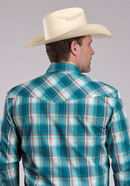 Roper Mens Roper Sunset Plaid Long Sleeve Snap Shirt