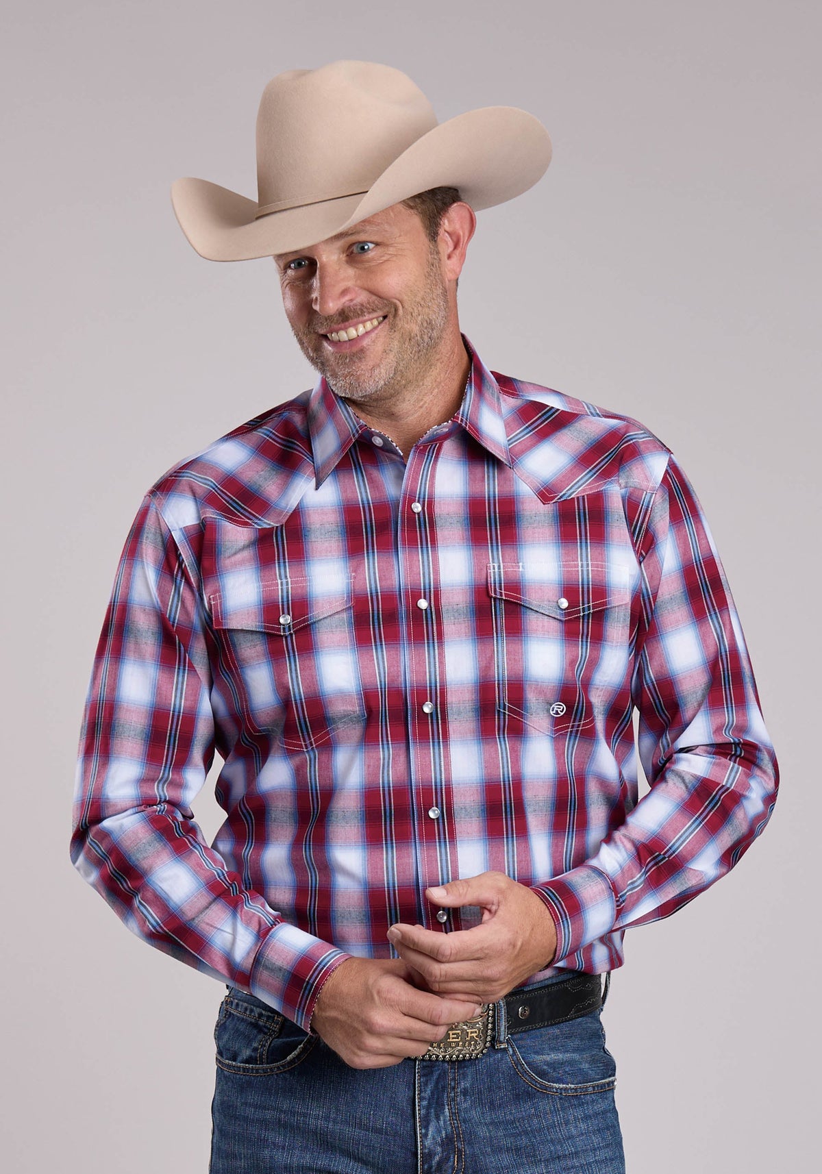 Roper Mens Roper Ball Park Plaid Long Sleeve Snap Shirt