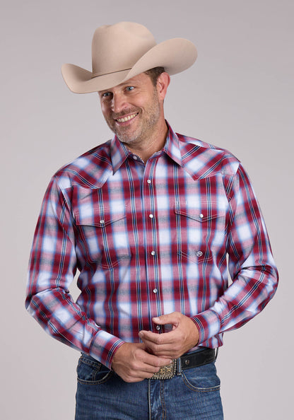 Roper Mens Roper Ball Park Plaid Long Sleeve Snap Shirt