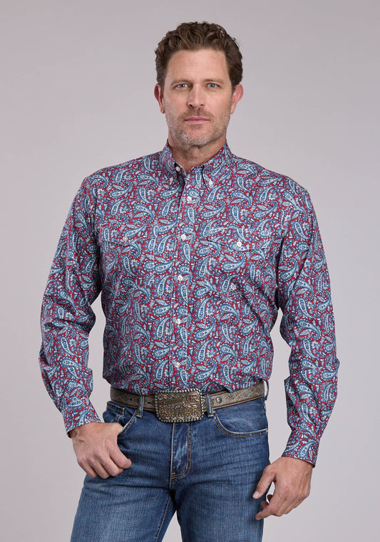 Roper Mens Roper Bandana Paisley Long Sleeve Button Shirt