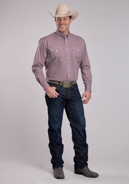 Roper Mens Roper Red Tile Foulard Long Sleeve Button Shirt