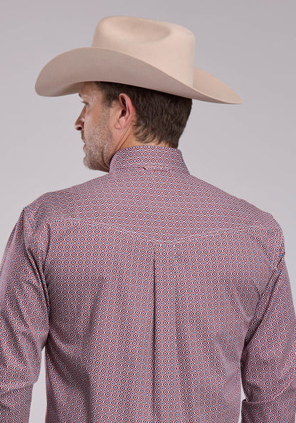Roper Mens Roper Red Tile Foulard Long Sleeve Button Shirt