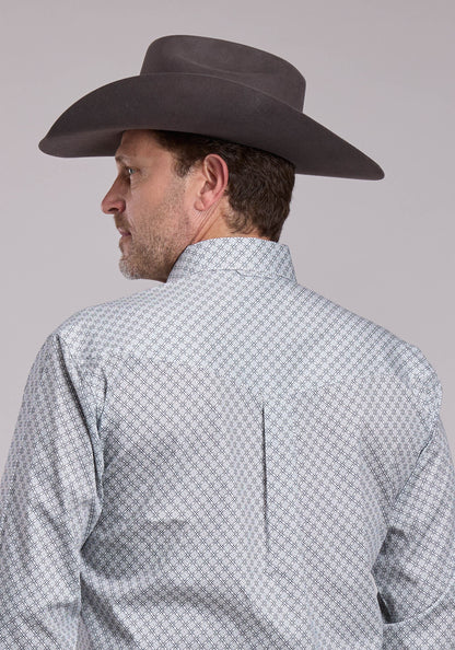 Roper Mens Roper Grey Stretch Four Point Foulard Long Sleeve Button Shirt