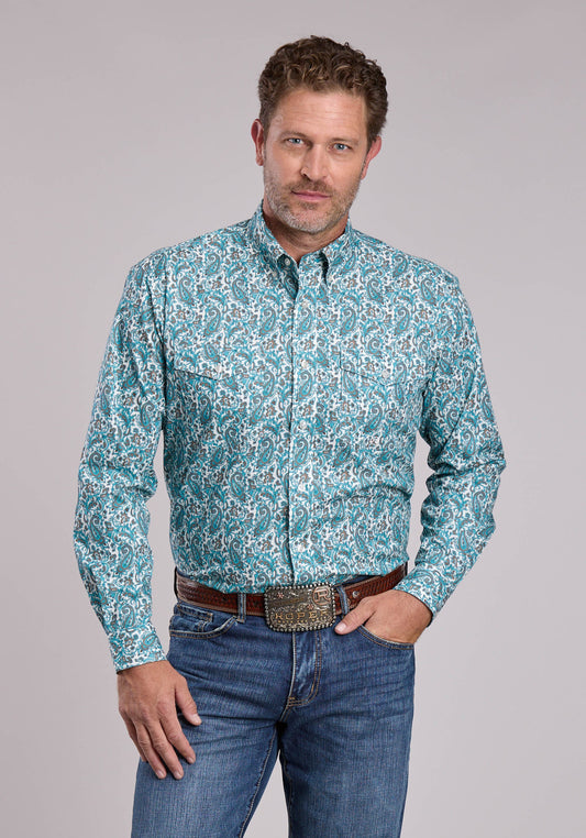 Roper Mens Roper Trail Paisley Long Sleeve Button Shirt