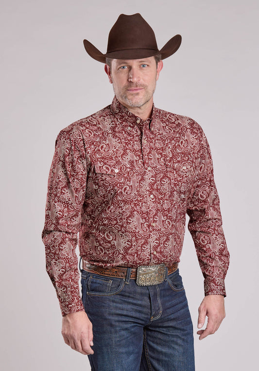 Roper Mens Roper Plume Paisley Long Sleeve Button Shirt