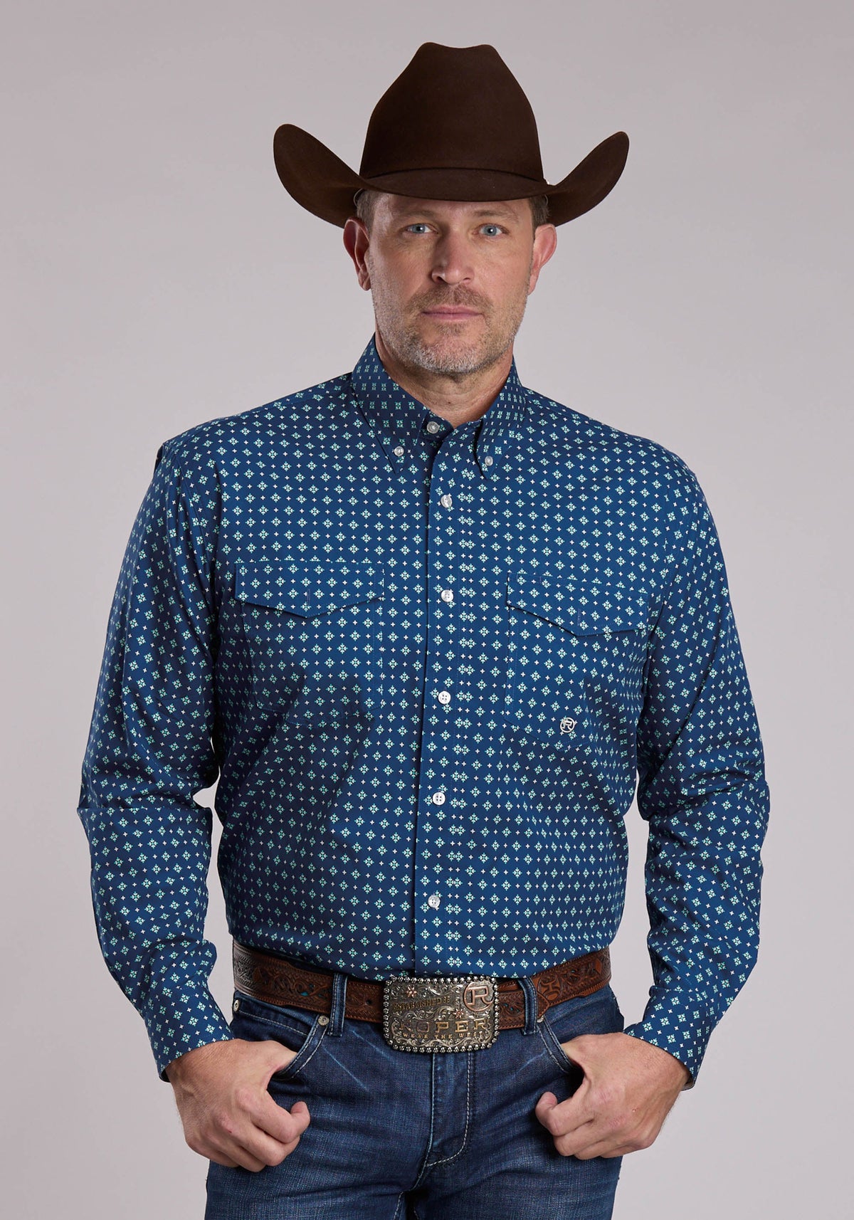 Roper Mens Roper Night Sky Foulard Western Button Up Shirt