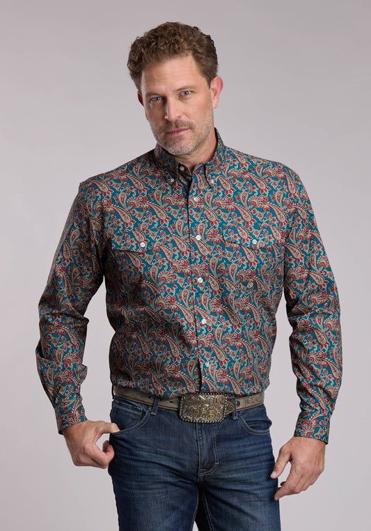 Roper Mens Roper Hickory Paisley Western Button Up Shirt