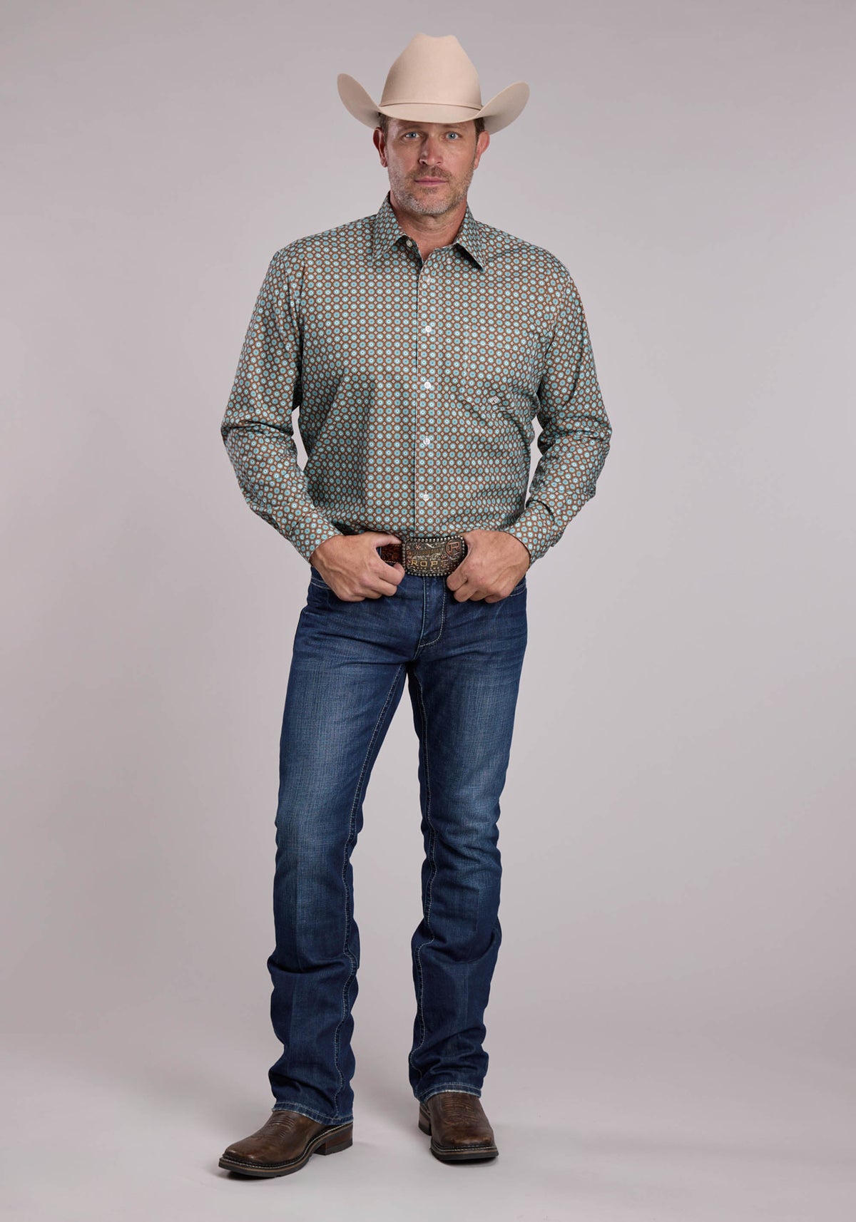 Roper Mens Roper Canyon Foulard Long Sleeve Button Shirt