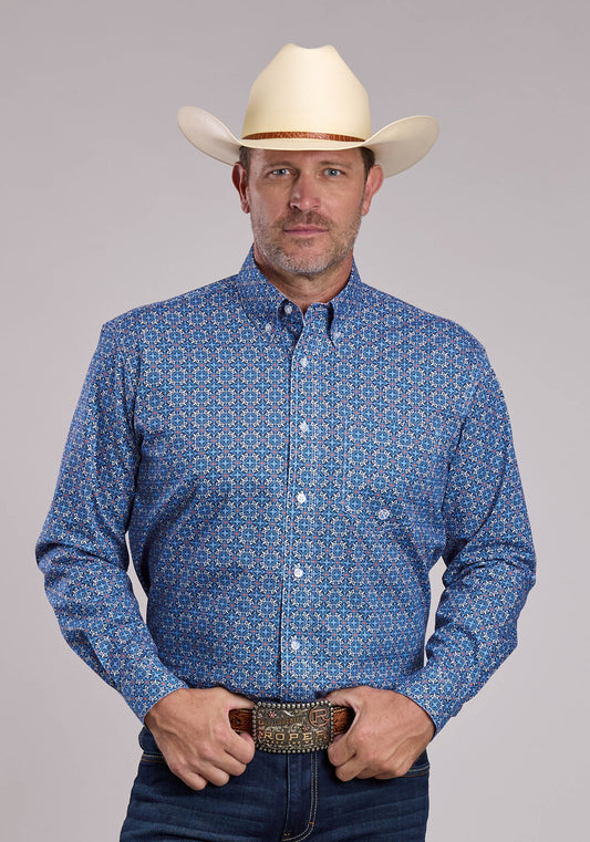 Roper Mens Roper Sky Tile Foulard Long Sleeve Button Shirt
