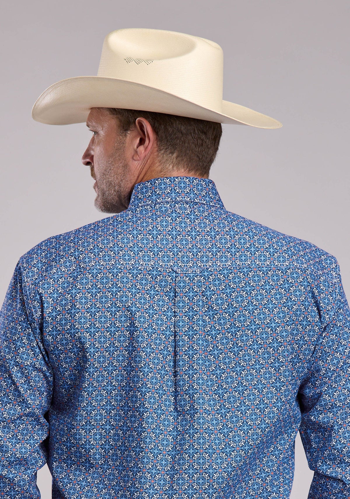 Roper Mens Roper Sky Tile Foulard Long Sleeve Button Shirt