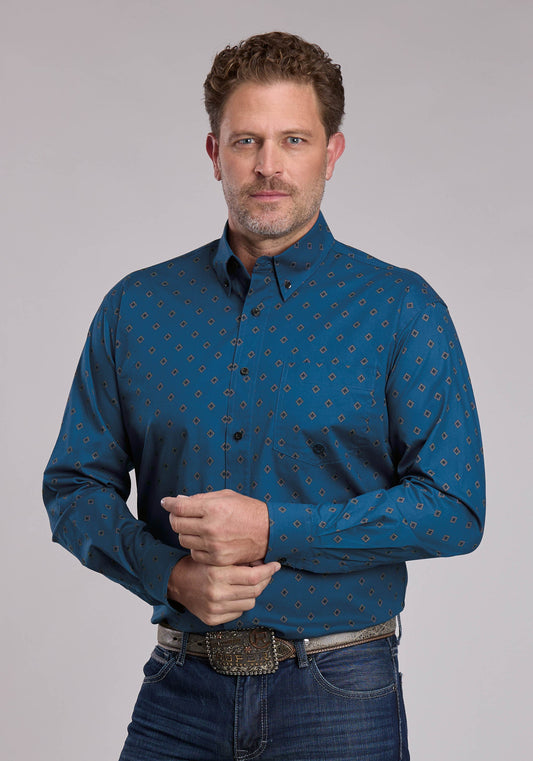 Roper Mens Roper Stretch Poplin Western Button Up Shirt