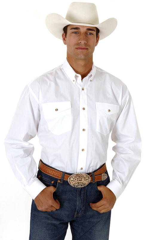 Roper Mens White Solid Long Sleeve Western Button Shirt
