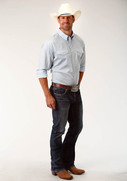 Roper Mens Blue Solid Long Sleeve Western Button Shirt