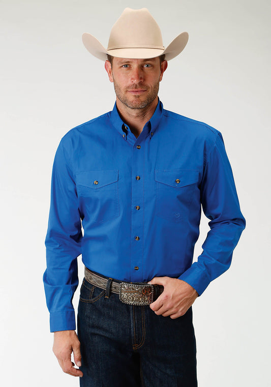 Roper Mens Royal Blue Solid Long Sleeve Western Button Shirt