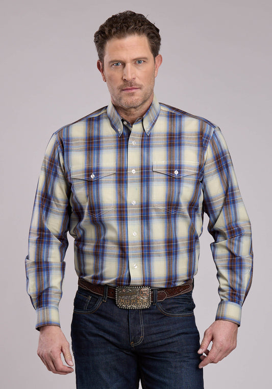 Roper Mens Long Sleeve Button Open Window Plaid Western Shirt