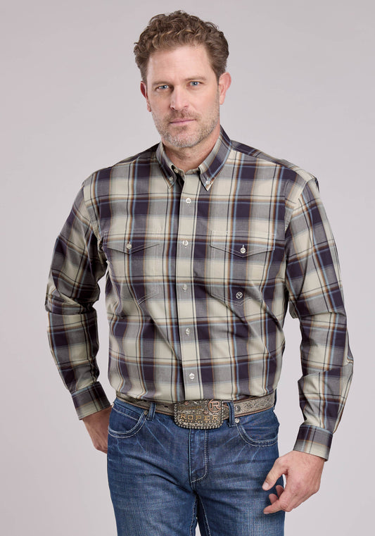 Roper Mens Roper Night Shade Plaid Long Sleeve Button Shirt