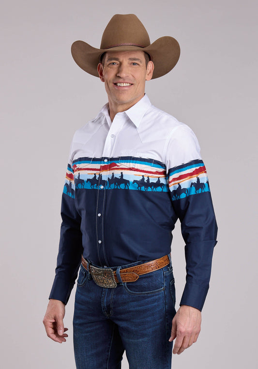 Roper Mens Roper Sunset Border Long Sleeve Snap Shirt