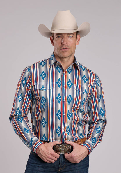 Roper Mens Roper Ombre Stripe Long Sleeve Snap Shirt
