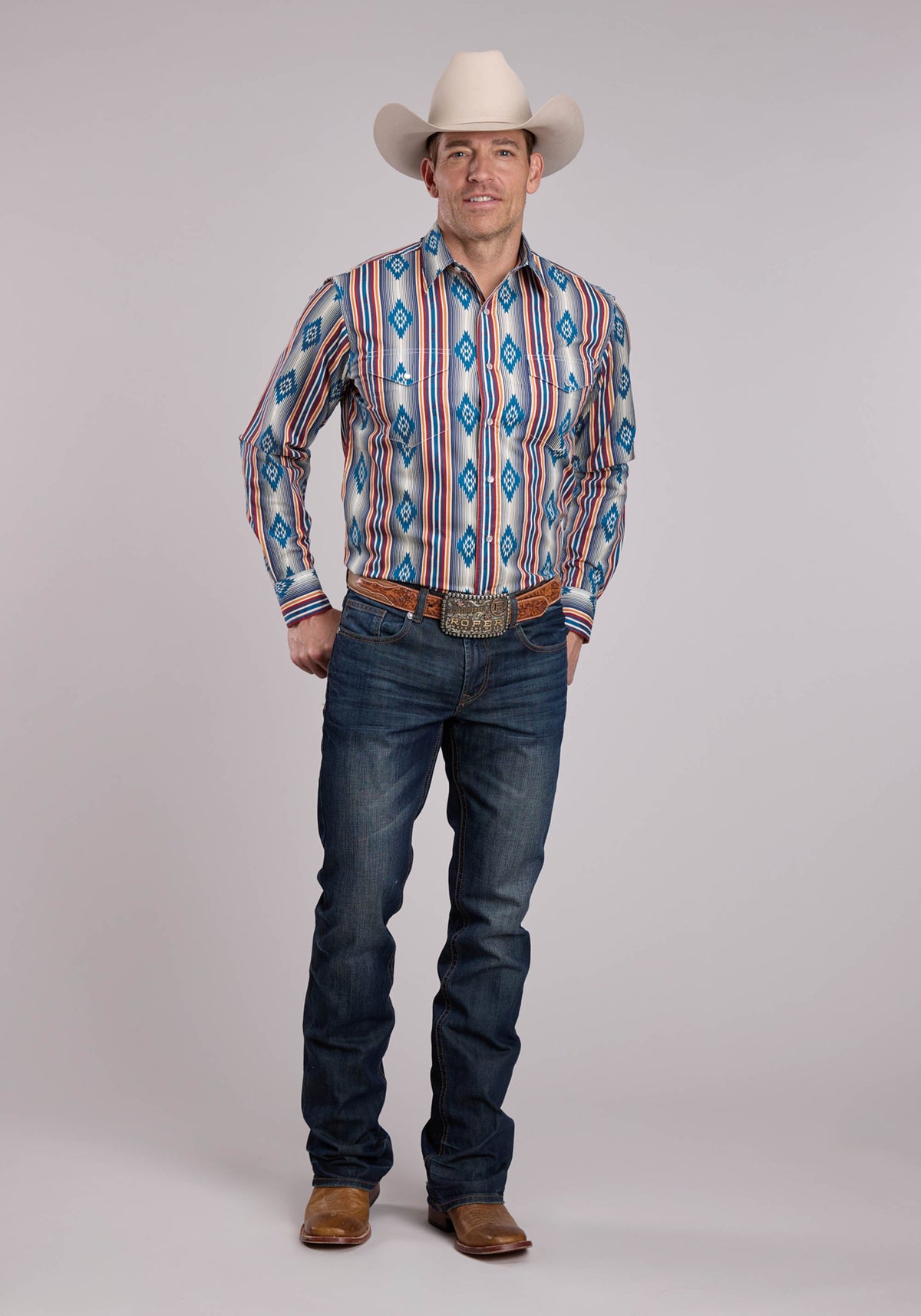 Roper Mens Roper Ombre Stripe Long Sleeve Snap Shirt