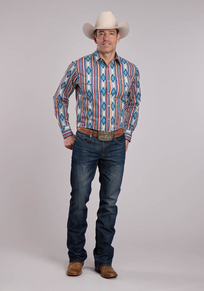 Roper Mens Roper Ombre Stripe Long Sleeve Snap Shirt