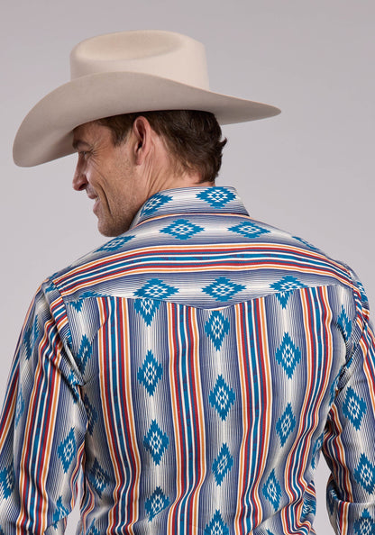 Roper Mens Roper Ombre Stripe Long Sleeve Snap Shirt