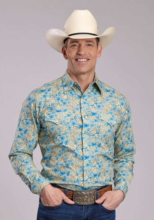 Roper Mens Roper Hibiscus Dreams Print Long Sleeve Snap Shirt