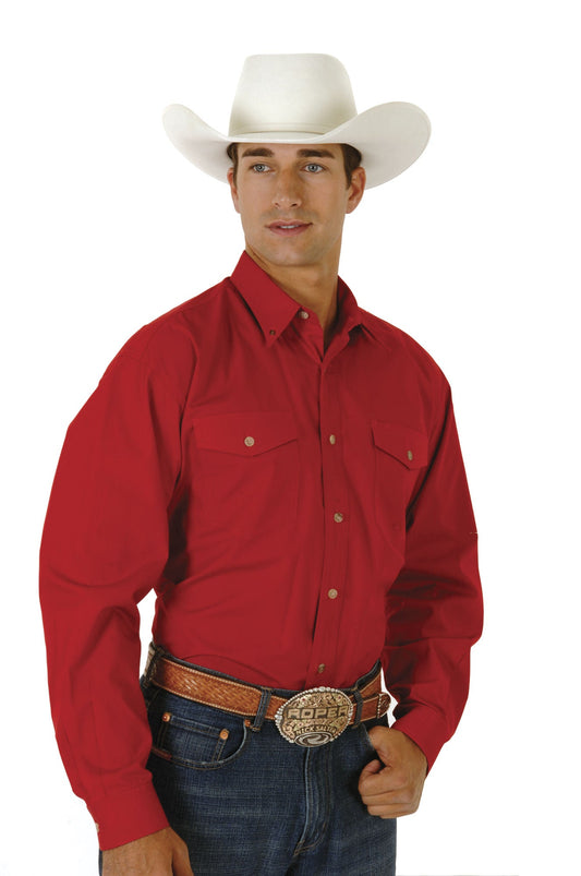 Roper Mens Red Solid Long Sleeve Western Button Shirt Tall Fit