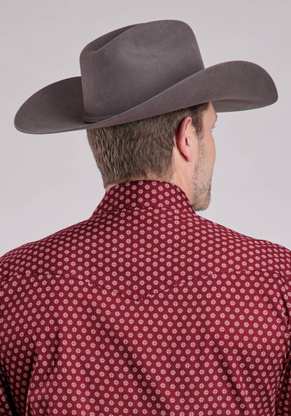 Roper Mens Roper Red Stretch Foulard Long Sleeve Snap Shirt