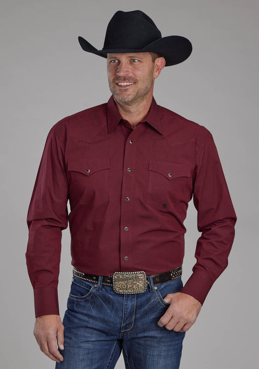 Roper Mens Black Fill Poplin - Red Long Sleeve Snap Western Shirt