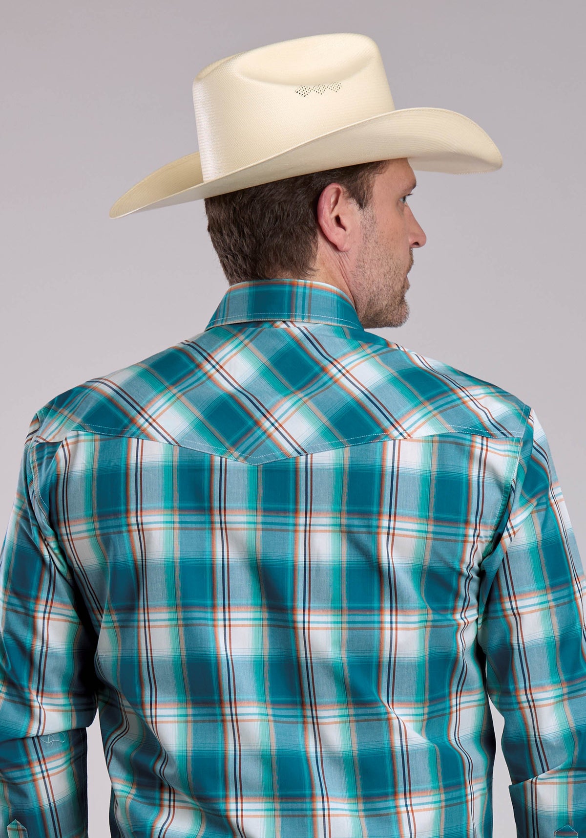 Roper Mens Roper Sunset Plaid Long Sleeve Snap Shirt