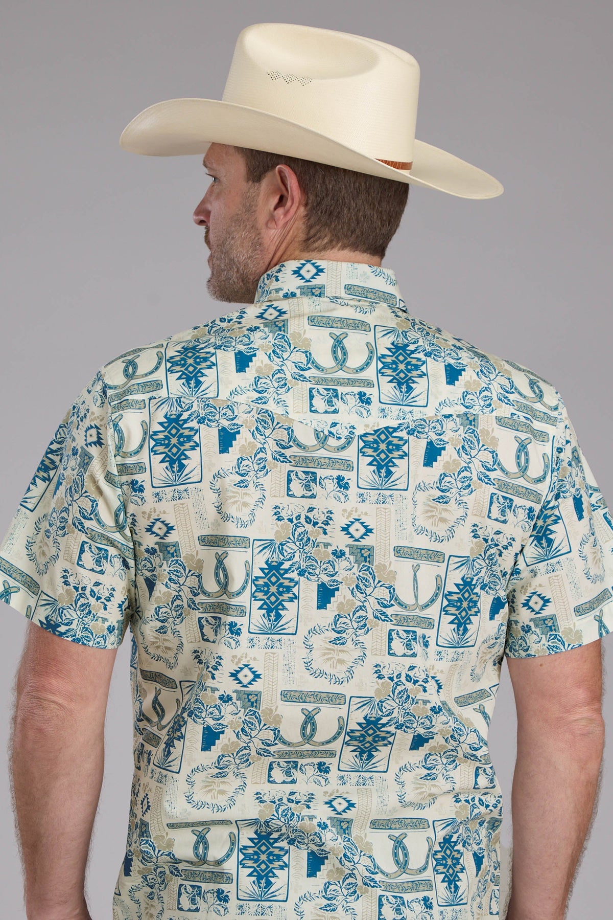 Roper Mens Tropical Resort Print Short Sleeve Snap Western Shirt