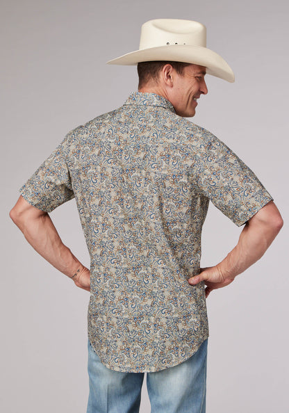 Roper Mens Sketchy Paisley Print Short Sleeve Snap Western Shirt