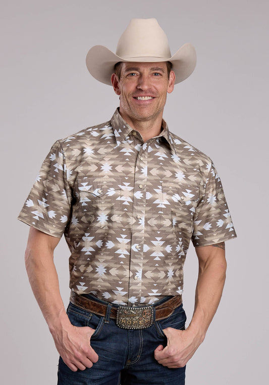Roper Mens Roper Aztec Serape Print Short Sleeve Snap Shirt