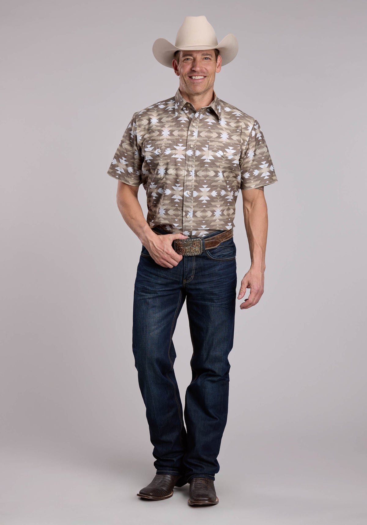Roper Mens Roper Aztec Serape Print Short Sleeve Snap Shirt