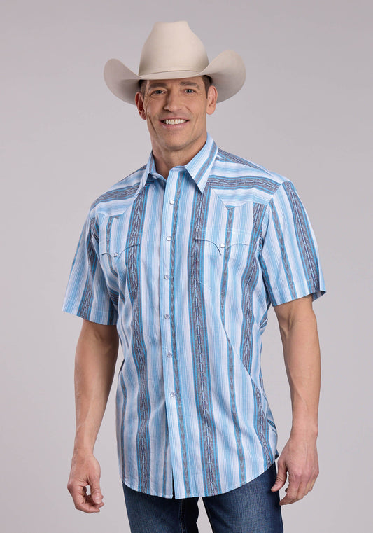 Roper Mens Roper Yarn Dye Stripe Short Sleeve Snap Shirt