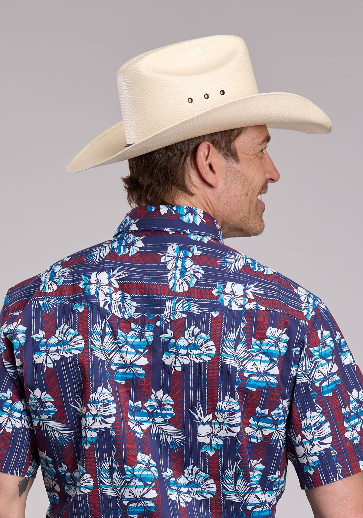 Roper Mens Roper Distressed Tropical Aztec Print Short Sleeve Snap Shirt